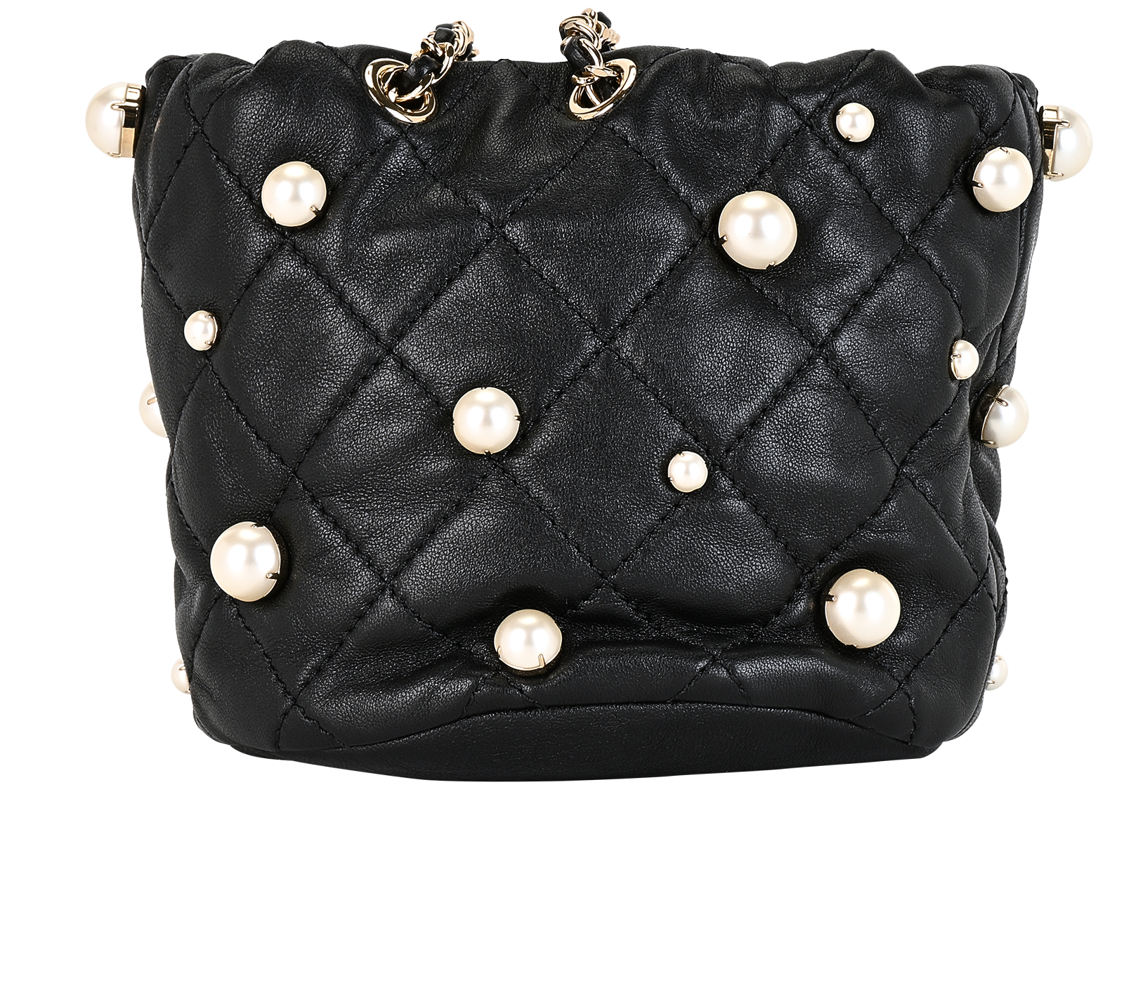 Mini Pearl Bucket Bag, &pound;1,950, Handbags, Black, Leather, Back view